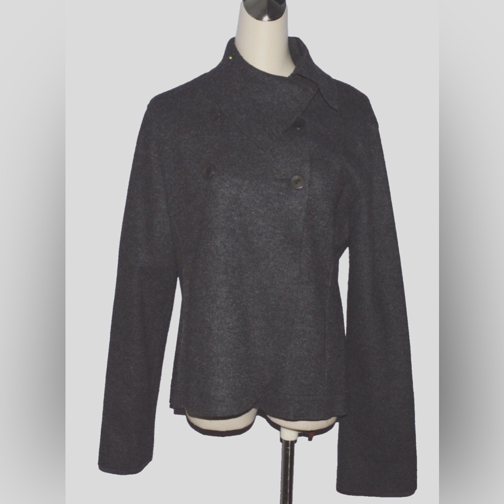 SIERRA CLUB SIZE L DARK GRAY 100% WOOL JACKET BLAZER Coat Short Top